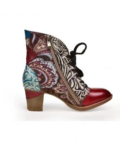 RXD New In Shoes SOFFIA | Geometric Printed Floral Genuine Leather Bootie - Claret