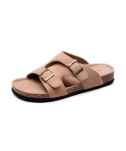 GLF Maibulun | Camel Criss Cross Wrap Suede Sandals Slides