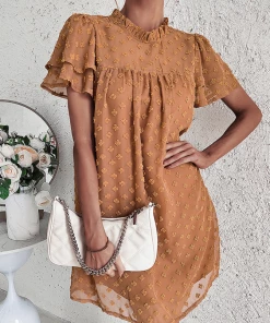 DY NEW ARRIVALS LOIDA Swiss Dot Tunic Dress - Camel