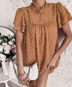 DY NEW ARRIVALS LOIDA Swiss Dot Tunic Dress - Camel