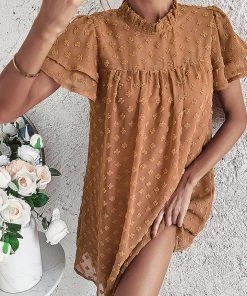 DY NEW ARRIVALS LOIDA Swiss Dot Tunic Dress - Camel