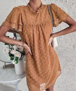 DY NEW ARRIVALS LOIDA Swiss Dot Tunic Dress - Camel