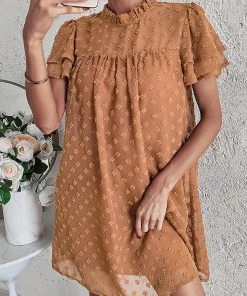 DY NEW ARRIVALS LOIDA Swiss Dot Tunic Dress - Camel