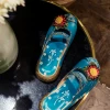 JF SOFFIA | Genuine Leather Cerulean Ribbed-Sole Floral Appliqued Sandals Clogs NEW ARRIVALS