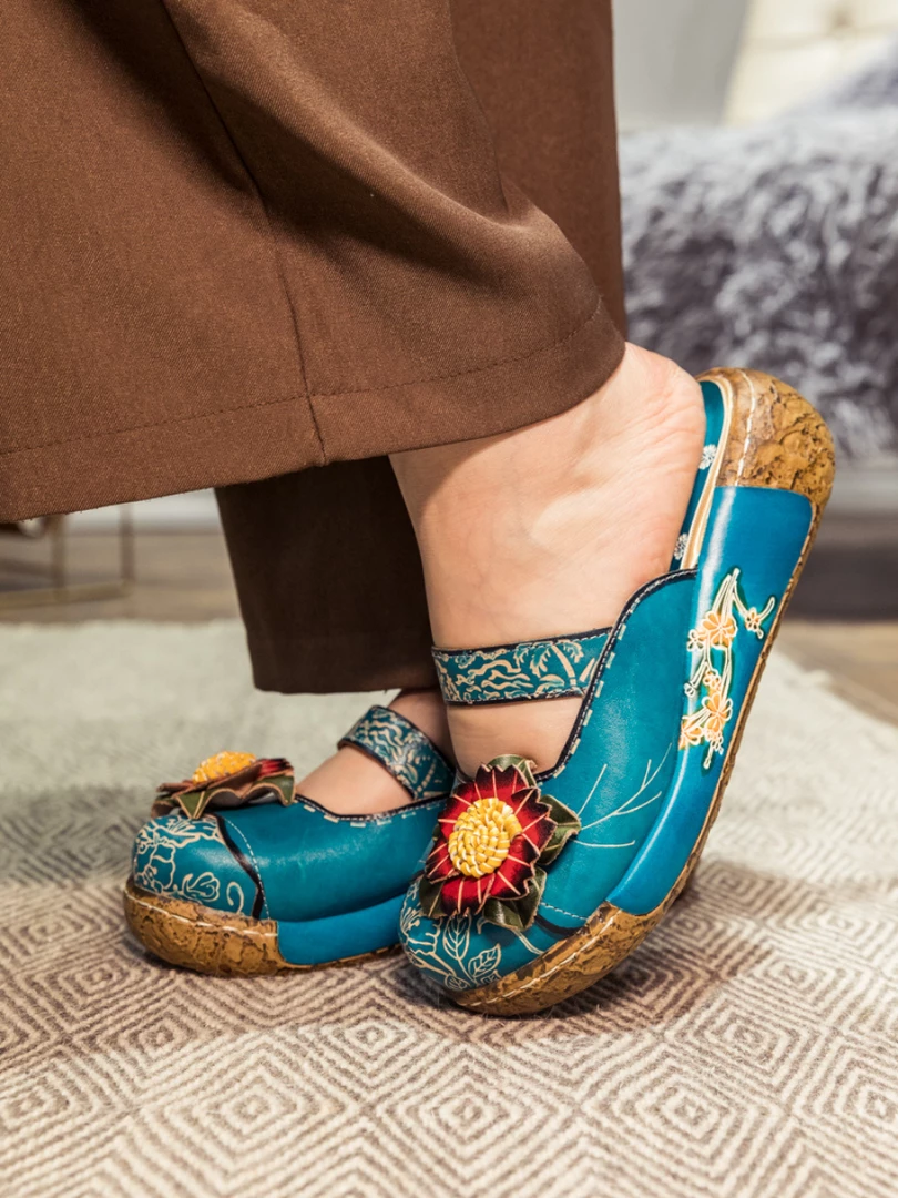 JF SOFFIA | Genuine Leather Cerulean Ribbed-Sole Floral Appliqued Sandals Clogs NEW ARRIVALS 2 JF SOFFIA | Genuine Leather Cerulean Ribbed-Sole Floral Appliqued Sandals Clogs NEW ARRIVALS
