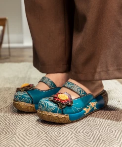JF SOFFIA | Genuine Leather Cerulean Ribbed-Sole Floral Appliqued Sandals Clogs NEW ARRIVALS 10 JF SOFFIA | Genuine Leather Cerulean Ribbed-Sole Floral Appliqued Sandals Clogs NEW ARRIVALS