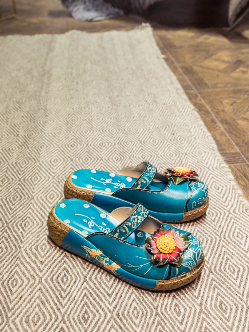JF SOFFIA | Genuine Leather Cerulean Ribbed-Sole Floral Appliqued Sandals Clogs NEW ARRIVALS 6 JF SOFFIA | Genuine Leather Cerulean Ribbed-Sole Floral Appliqued Sandals Clogs NEW ARRIVALS