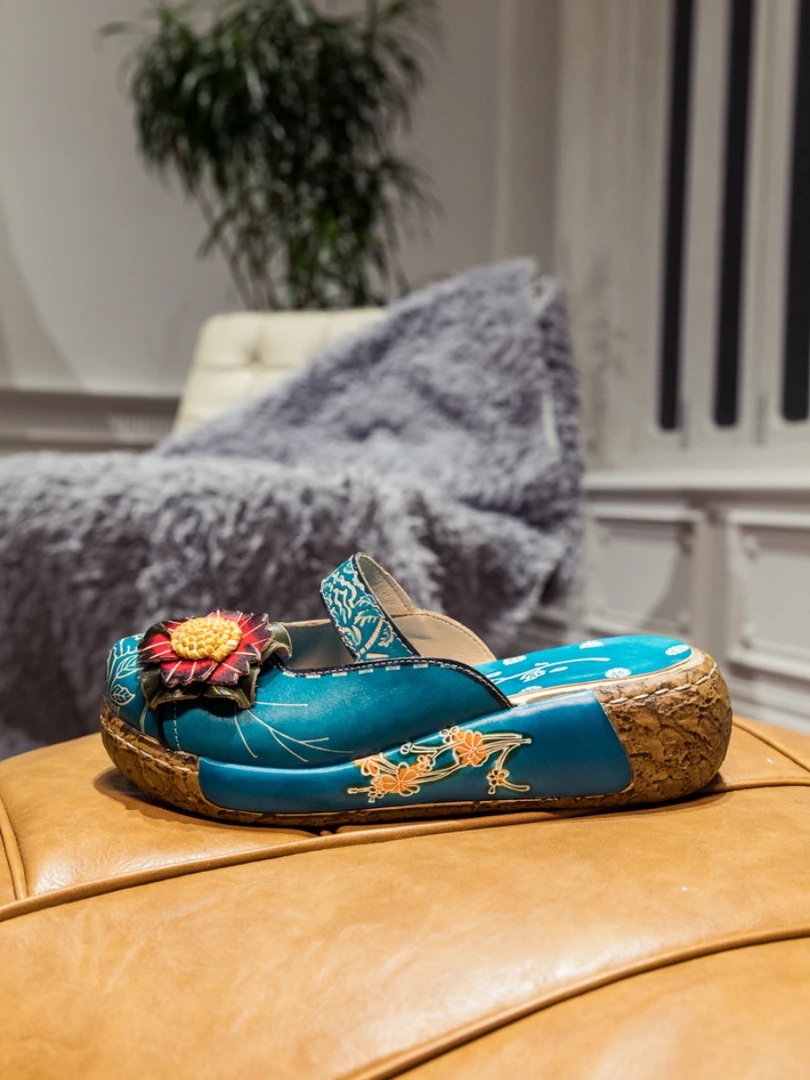 JF SOFFIA | Genuine Leather Cerulean Ribbed-Sole Floral Appliqued Sandals Clogs NEW ARRIVALS 7 JF SOFFIA | Genuine Leather Cerulean Ribbed-Sole Floral Appliqued Sandals Clogs NEW ARRIVALS