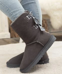 XH SMAIBULUN UGG™ | Double Stripe-Bow Grey Suede Boots New In Shoes
