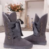XH SMAIBULUN UGG™ | Charcoal Ribbon Lace-Up Faux Fur-Lined Suede Boots
