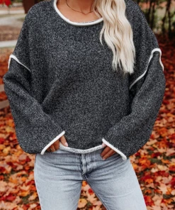 MY New In Clothing Smaibulun | STEPHANIE Charcoal Widen Neckline Knit Pullover