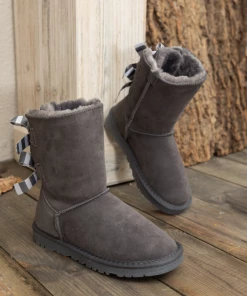 XH SMAIBULUN UGG™ | Double Stripe-Bow Grey Suede Boots New In Shoes
