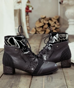 YL En Bloom | Silver Butterfly Embroidered Charcoal Ankle Boot