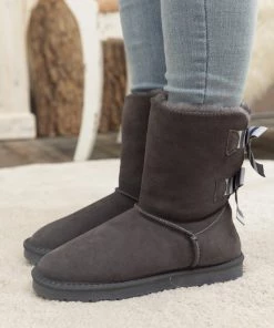 XH SMAIBULUN UGG™ | Double Stripe-Bow Grey Suede Boots New In Shoes