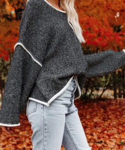 MY New In Clothing Smaibulun | STEPHANIE Charcoal Widen Neckline Knit Pullover