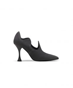 Jady Rose JadyRose | Scalloped Edges-Curve Shaped Leather Stilettos - Charcoal
