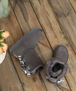 XH SMAIBULUN UGG™ | Double Stripe-Bow Grey Suede Boots New In Shoes