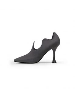 Jady Rose JadyRose | Scalloped Edges-Curve Shaped Leather Stilettos - Charcoal