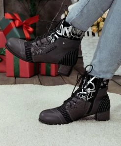 YL En Bloom | Silver Butterfly Embroidered Charcoal Ankle Boot