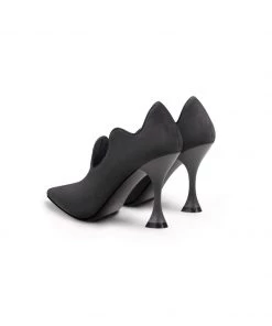 Jady Rose JadyRose | Scalloped Edges-Curve Shaped Leather Stilettos - Charcoal