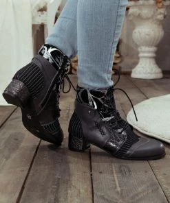 YL En Bloom | Silver Butterfly Embroidered Charcoal Ankle Boot