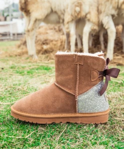 XH SMAIBULUN UGG™ | Back Sequins Ribbon Bow Faux Fur-Lined Suede Boots - Chestnut NEW ARRIVALS