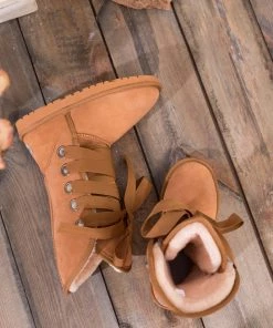 XH SMAIBULUN UGG™ | Chestnut Ribbon Lace-Up Faux Fur-Lined Suede Boots New In Shoes