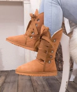 XH SMAIBULUN UGG™ | Chestnut Ribbon Lace-Up Faux Fur-Lined Suede Boots New In Shoes