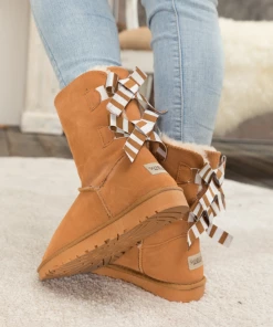 XH New In Shoes SMAIBULUN UGG™ | Double Stripe-Bow Chestnut Suede Boots