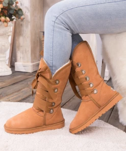 XH SMAIBULUN UGG™ | Chestnut Ribbon Lace-Up Faux Fur-Lined Suede Boots New In Shoes