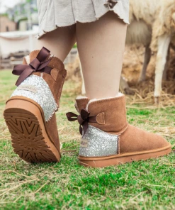 XH SMAIBULUN UGG™ | Back Sequins Ribbon Bow Faux Fur-Lined Suede Boots - Chestnut NEW ARRIVALS