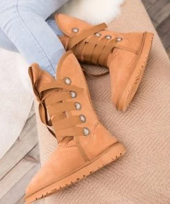 XH SMAIBULUN UGG™ | Chestnut Ribbon Lace-Up Faux Fur-Lined Suede Boots New In Shoes
