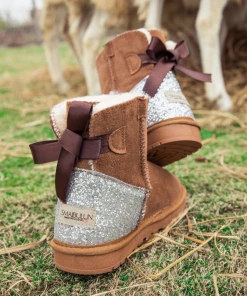 XH SMAIBULUN UGG™ | Back Sequins Ribbon Bow Faux Fur-Lined Suede Boots - Chestnut NEW ARRIVALS