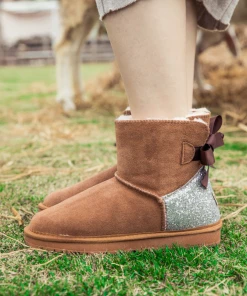 XH SMAIBULUN UGG™ | Back Sequins Ribbon Bow Faux Fur-Lined Suede Boots - Chestnut NEW ARRIVALS
