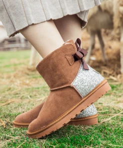 XH SMAIBULUN UGG™ | Back Sequins Ribbon Bow Faux Fur-Lined Suede Boots - Chestnut NEW ARRIVALS