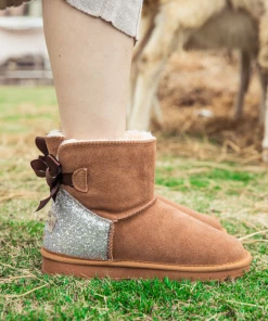 XH SMAIBULUN UGG™ | Back Sequins Ribbon Bow Faux Fur-Lined Suede Boots - Chestnut NEW ARRIVALS