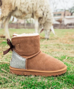 XH SMAIBULUN UGG™ | Back Sequins Ribbon Bow Faux Fur-Lined Suede Boots - Chestnut NEW ARRIVALS