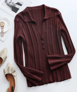 MY NEW ARRIVALS Smaibulun | TAMIA Bell Cuff Knit Shirt Jacket - Chocolate