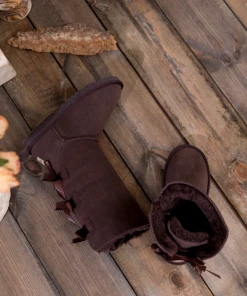 XH SMAIBULUN UGG™ | Triple Back-Bow Chocolate Leather Suede Boots New In Shoes