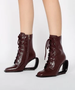 Jady Rose New In Shoes JadyRose | Elevator Wedge-Heel Shoelace Chocolate Leather Boot