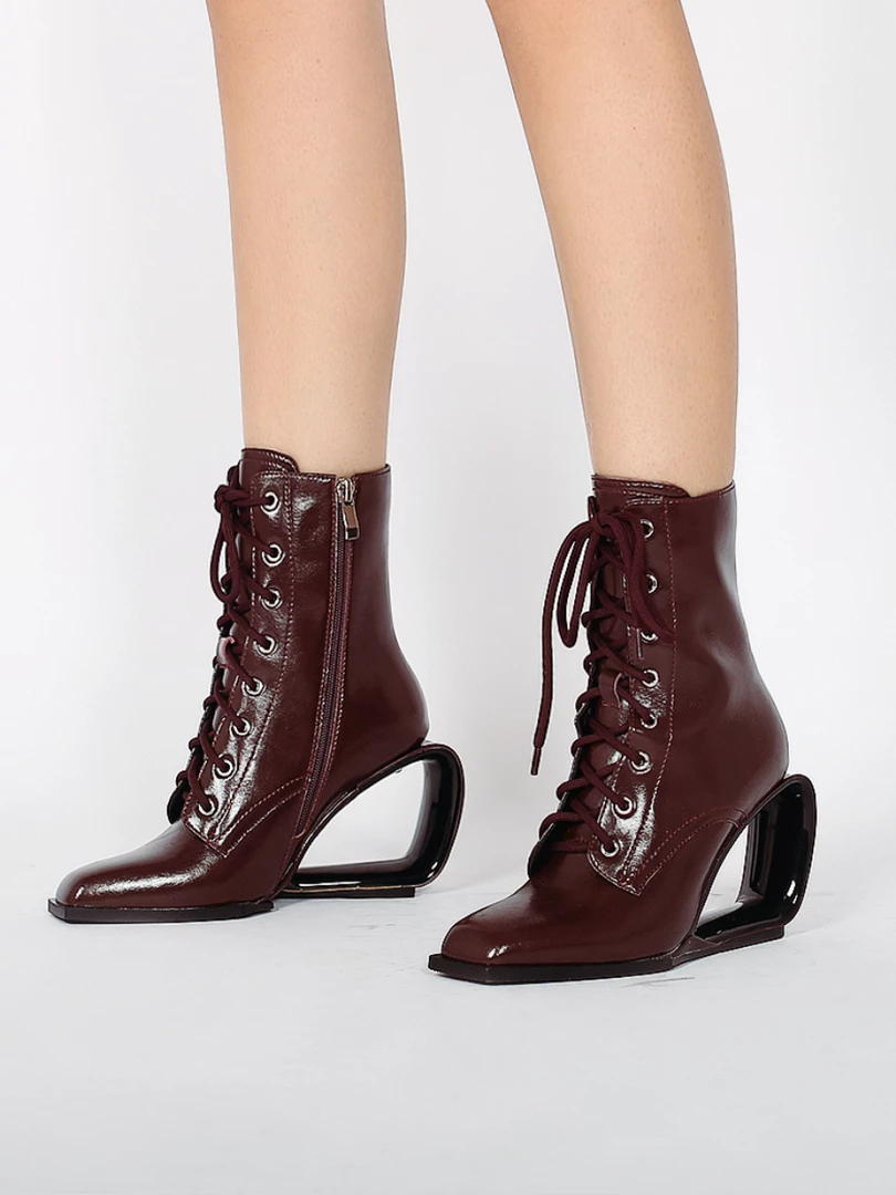 Jady Rose New In Shoes JadyRose | Elevator Wedge-Heel Shoelace Chocolate Leather Boot 1 Jady Rose New In Shoes JadyRose | Elevator Wedge-Heel Shoelace Chocolate Leather Boot