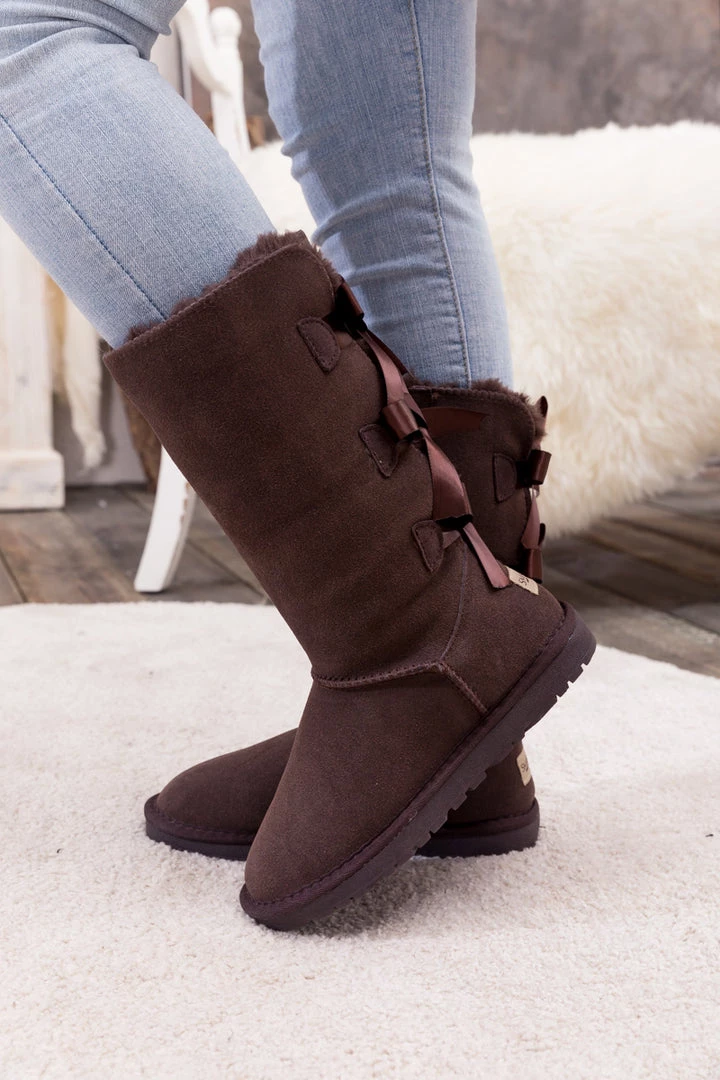 XH SMAIBULUN UGG™ | Triple Back-Bow Chocolate Leather Suede Boots New In Shoes 8 XH SMAIBULUN UGG™ | Triple Back-Bow Chocolate Leather Suede Boots New In Shoes