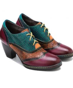 SOFFIA | Geometric Shoelace Leather Heel Oxford Shoes Boots New In Shoes