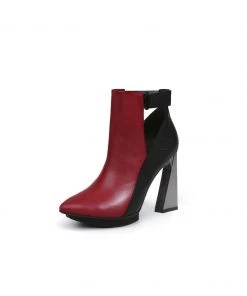 Jady Rose New In Shoes JadyRose | Triangled Silver High Heel Claret Leather Cut Out Ankle Boots