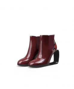 Jady Rose JadyRose | Genuine Leather Elevator Wedge-Heel Claret Leopard Ankle Boots New In Shoes