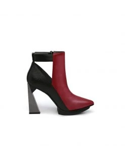 Jady Rose New In Shoes JadyRose | Triangled Silver High Heel Claret Leather Cut Out Ankle Boots