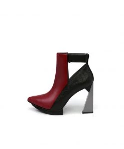 Jady Rose New In Shoes JadyRose | Triangled Silver High Heel Claret Leather Cut Out Ankle Boots