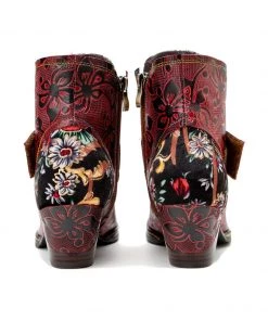 SOFFIA | Genuine Leather Orchid Embossed Red Heel Ankle Boots New In Shoes