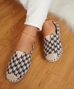 HT New In Shoes En Bloom | Check Pattern Canvas Upper Espadrilles Coffee Flat Boat Shoes