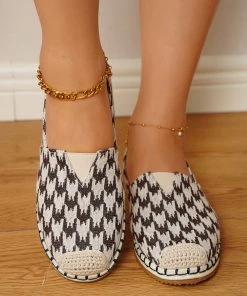 HT New In Shoes En Bloom | Check Pattern Canvas Upper Espadrilles Coffee Flat Boat Shoes